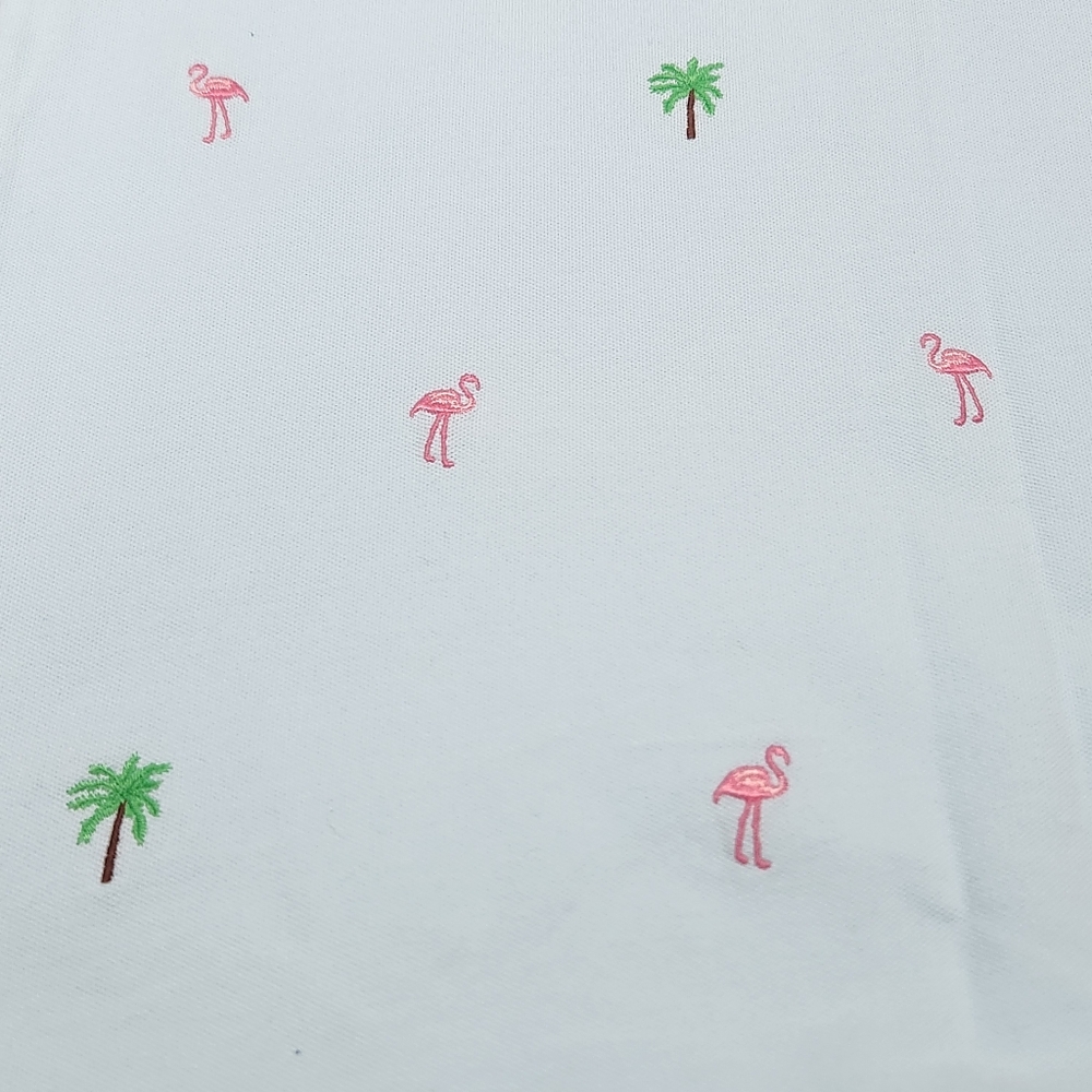 Light Blue Sleeveless Polo with Pink Flamingos and Green Palm Trees Size M - Picture 11 of 12
